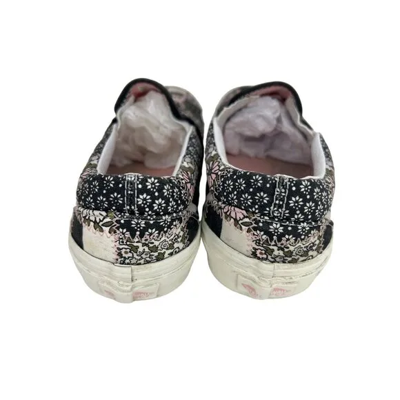Vans Slip On Sneakers Floral Patchwork Casual Shoes Comfy Black y2k Size M6.5 W8