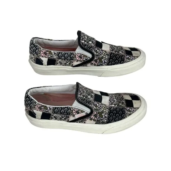 Vans Slip On Sneakers Floral Patchwork Casual Shoes Comfy Black y2k Size M6.5 W8