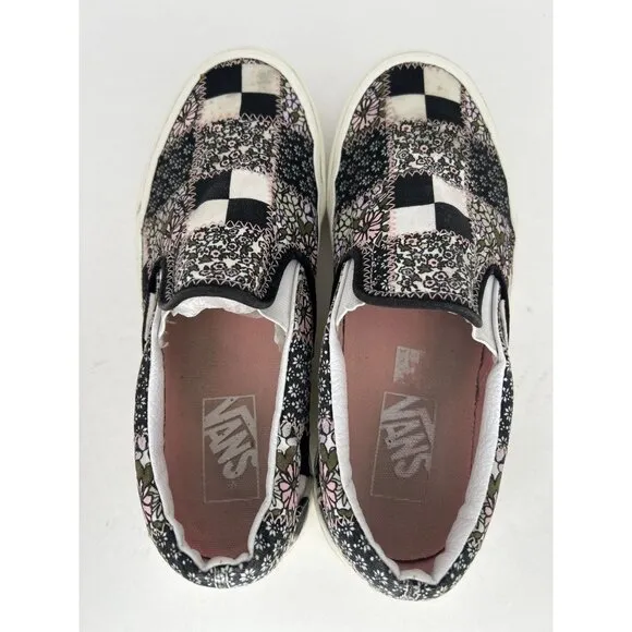 Vans Slip On Sneakers Floral Patchwork Casual Shoes Comfy Black y2k Size M6.5 W8