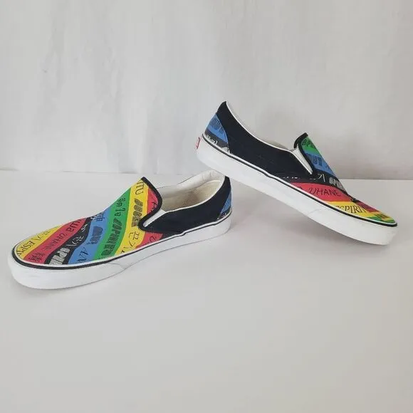 VANS Spirit 2020 Olympics International‎ Script Bright Slip-Ons Size 10.5