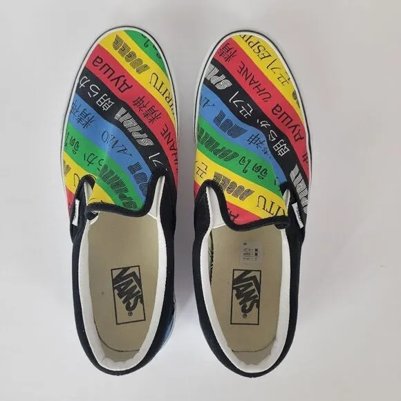 VANS Spirit 2020 Olympics International‎ Script Bright Slip-Ons Size 10.5