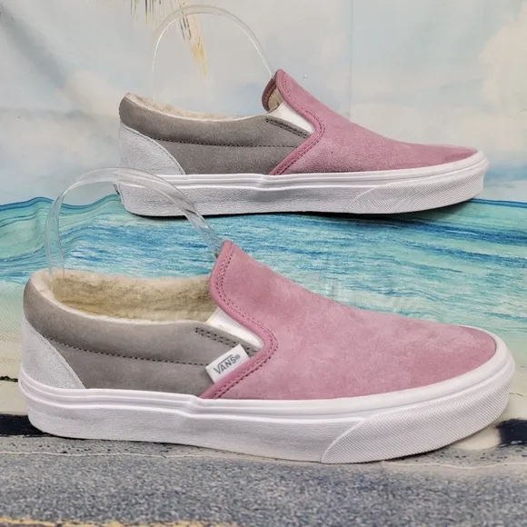 Vans Suede Shearling Slip On Pink Grey Water Repellent  Womens 10 Mens 8.5