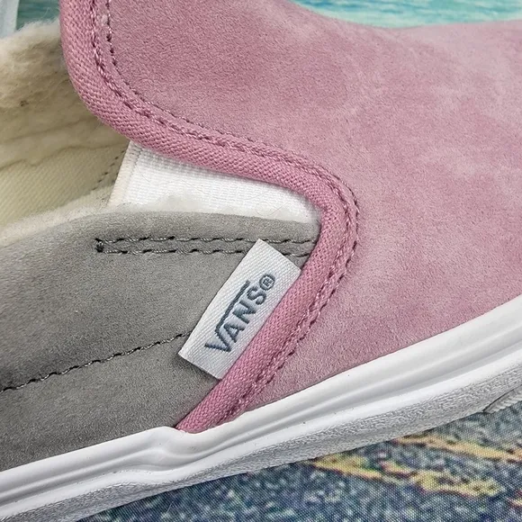 Vans Suede Shearling Slip On Pink Grey Water Repellent  Womens 10 Mens 8.5