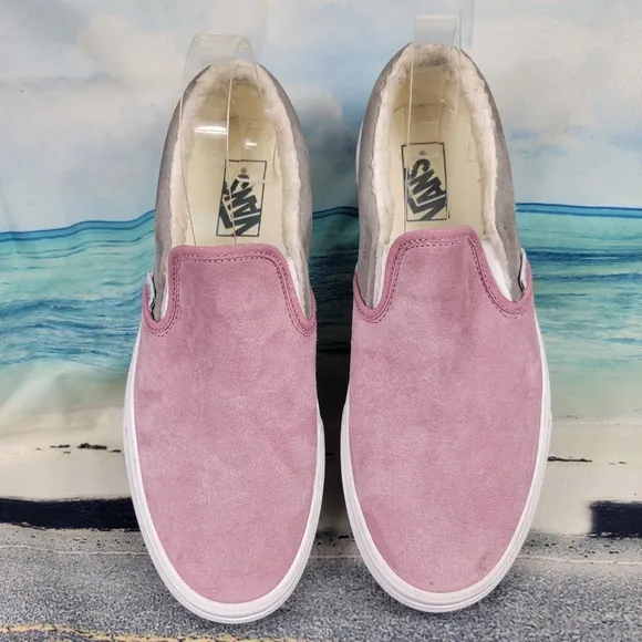 Vans Suede Shearling Slip On Pink Grey Water Repellent  Womens 10 Mens 8.5