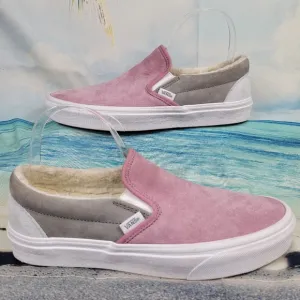 Vans Suede Shearling Slip On Pink Grey Water Repellent  Womens 10 Mens 8.5