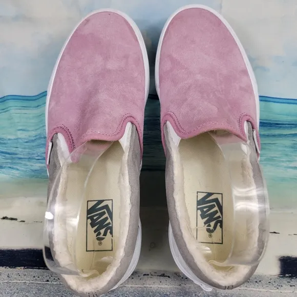 Vans Suede Shearling Slip On Pink Grey Water Repellent  Womens 10 Mens 8.5