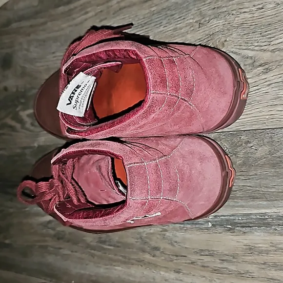 Vans Supreme Native American maroon suede sneakers high too lace up logo men8.5