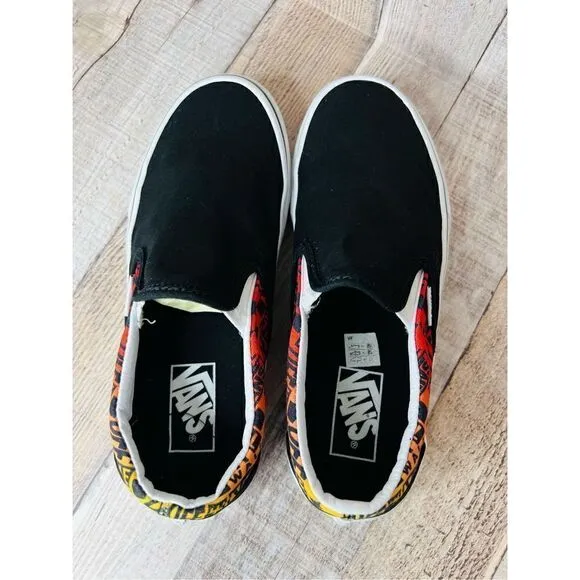 Vans Unisex Slip Ons Logo Flame Multi Skate Black Shoes sz M5.5/W7