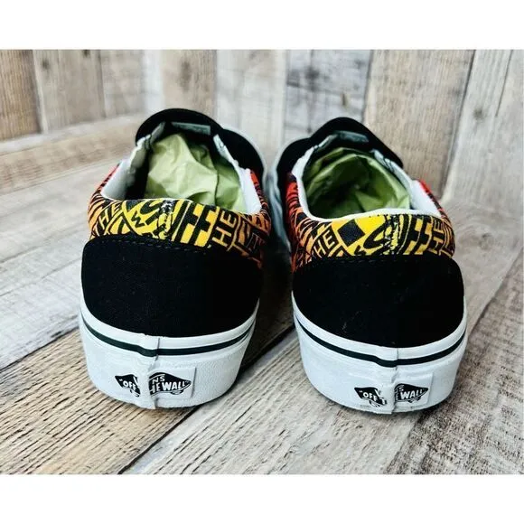 Vans Unisex Slip Ons Logo Flame Multi Skate Black Shoes sz M5.5/W7