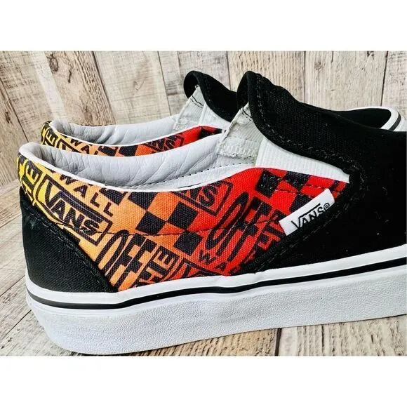 Vans Unisex Slip Ons Logo Flame Multi Skate Black Shoes sz M5.5/W7