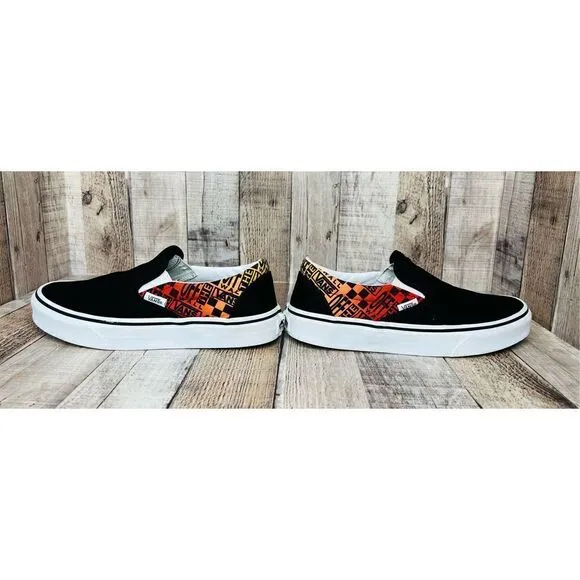 Vans Unisex Slip Ons Logo Flame Multi Skate Black Shoes sz M5.5/W7
