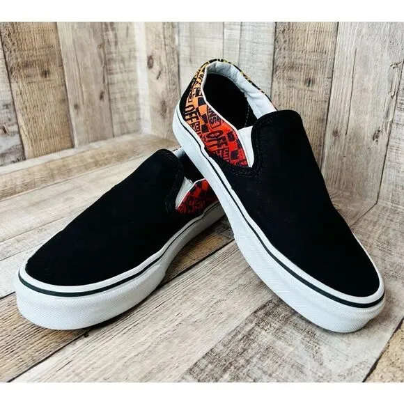 Vans Unisex Slip Ons Logo Flame Multi Skate Black Shoes sz M5.5/W7