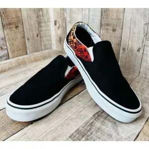 Vans Unisex Slip Ons Logo Flame Multi Skate Black Shoes sz M5.5/W7