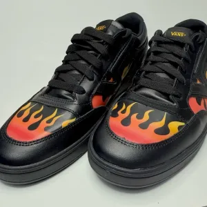 Vans Varix WC Black Flame Sneakers Size 10 Mens Leather Skate Shoes Fire Graphic