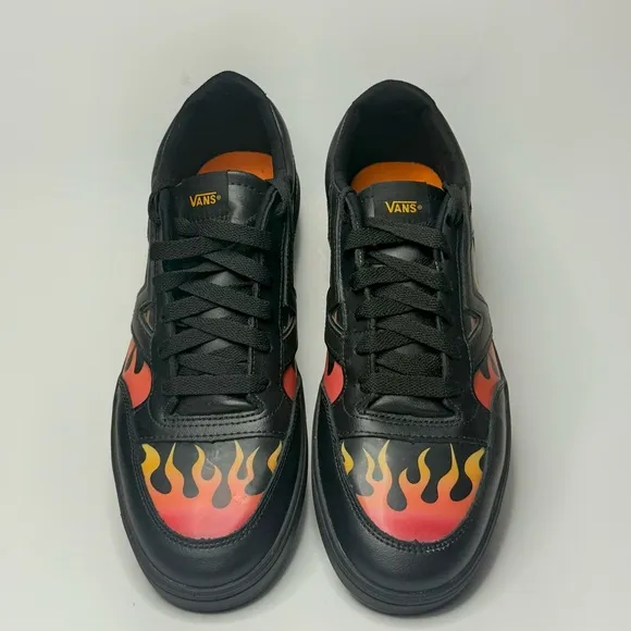 Vans Varix WC Black Flame Sneakers Size 10 Mens Leather Skate Shoes Fire Graphic