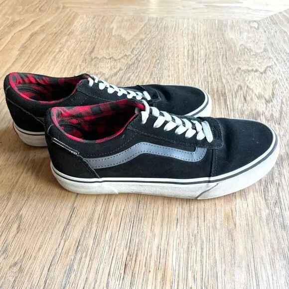 VANS Ward Low-Top Skate Sneakers Black Suede Buffalo Plaid-Lined US Men's SIZE 7