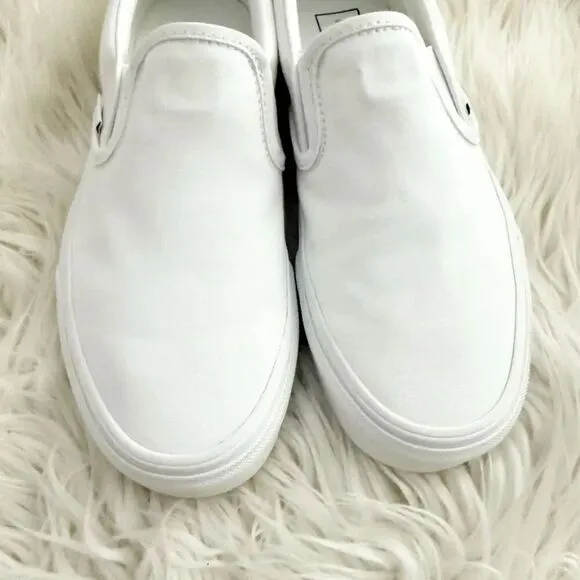 VANS | White Canvas Slip-On Classic Shoes True White Custom Gold Glitter Bow | 9