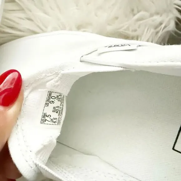 VANS | White Canvas Slip-On Classic Shoes True White Custom Gold Glitter Bow | 9
