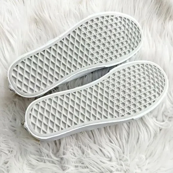 VANS | White Canvas Slip-On Classic Shoes True White Custom Gold Glitter Bow | 9