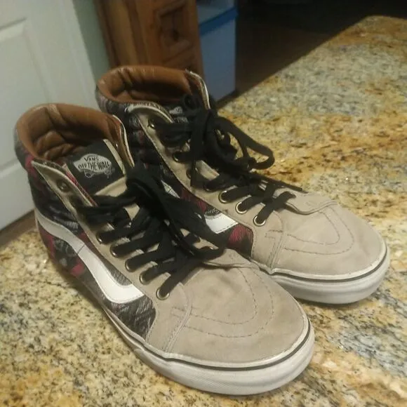 Vans Women’s 9/Mens 7.5 Shoes Aztec Woven &amp; Leather Hi-Tops Skater Sk-8 Hi