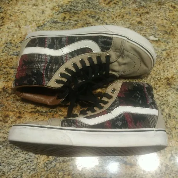 Vans Women’s 9/Mens 7.5 Shoes Aztec Woven &amp; Leather Hi-Tops Skater Sk-8 Hi