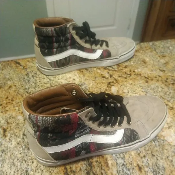 Vans Women’s 9/Mens 7.5 Shoes Aztec Woven &amp; Leather Hi-Tops Skater Sk-8 Hi