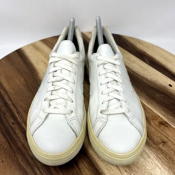Veja Esplar Shoes Women's 8 White &amp; Mint Leather Lace Up Low Top Casual Sneakers