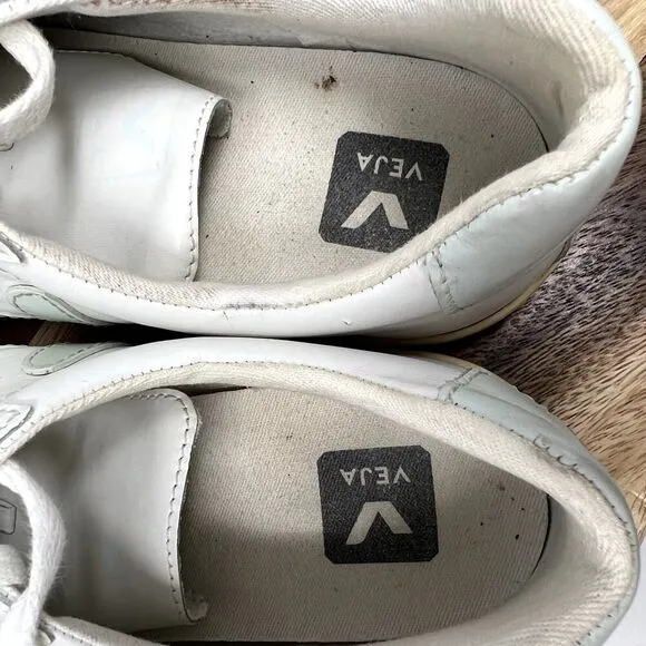 Veja Esplar Shoes Women's 8 White &amp; Mint Leather Lace Up Low Top Casual Sneakers