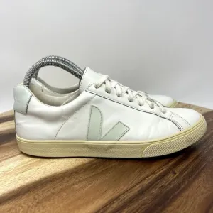 Veja Esplar Shoes Women's 8 White &amp; Mint Leather Lace Up Low Top Casual Sneakers