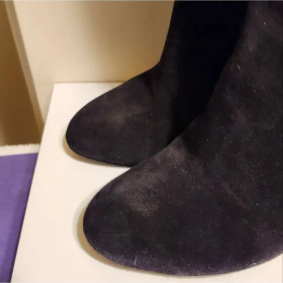Vera Wang Lavender Black Suede Wedge Heel Zip Up Knee-High Boots Sz.9 Ret $395