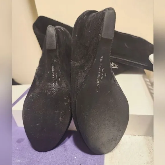 Vera Wang Lavender Black Suede Wedge Heel Zip Up Knee-High Boots Sz.9 Ret $395