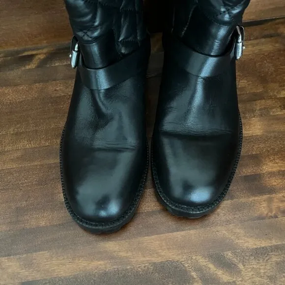 VERO CUOIO Black Leather Boots Diamond Pattern Fur-Lined Ankle Boot Sz 6M
