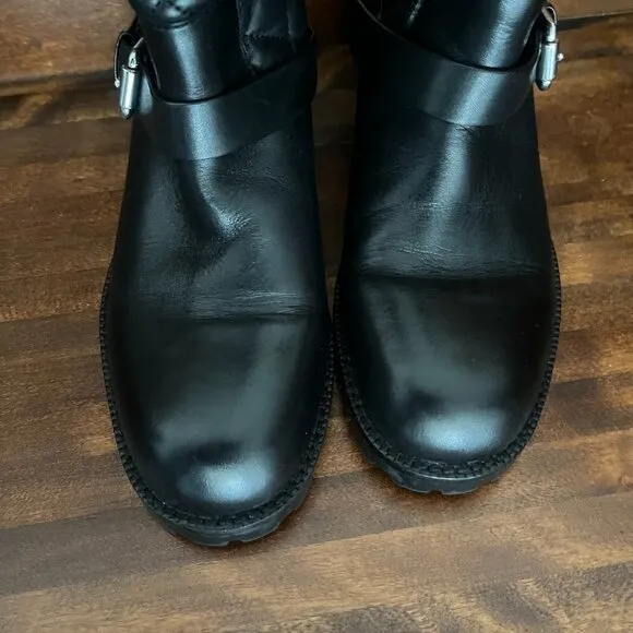 VERO CUOIO Black Leather Boots Diamond Pattern Fur-Lined Ankle Boot Sz 6M