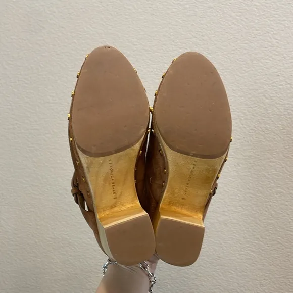 Veronica Beard Dacey Brown Suede Clogs with Wooden Heel Size 8