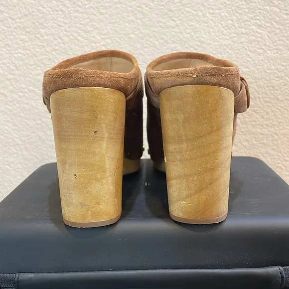 Veronica Beard Dacey Brown Suede Clogs with Wooden Heel Size 8