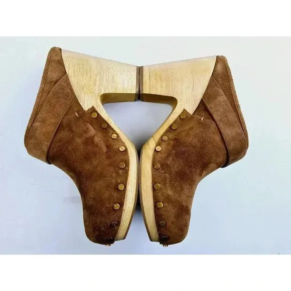 Veronica Beard Size 9.5M Women's Dacey Clogs Suede Studded Shoes Pecan Brown