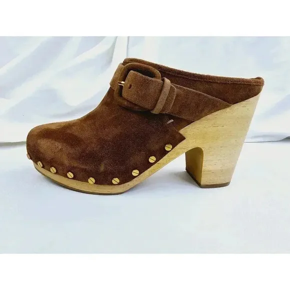 Veronica Beard Size 9.5M Women's Dacey Clogs Suede Studded Shoes Pecan Brown