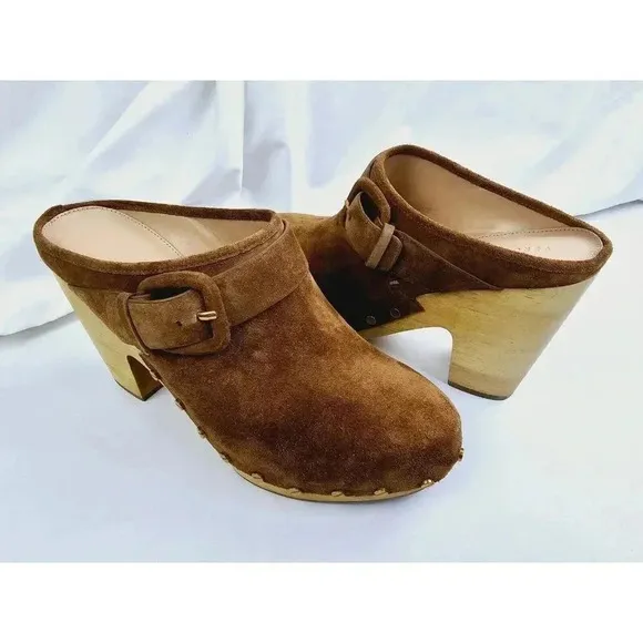 Veronica Beard Size 9.5M Women's Dacey Clogs Suede Studded Shoes Pecan Brown