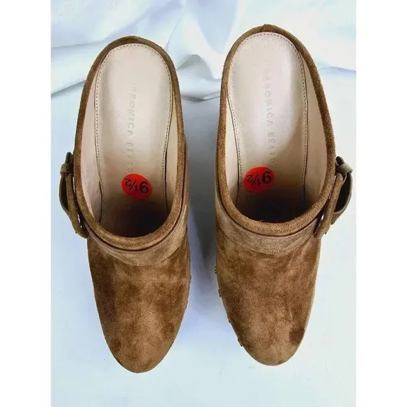 Veronica Beard Size 9.5M Women's Dacey Clogs Suede Studded Shoes Pecan Brown