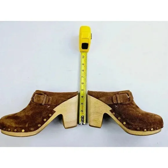 Veronica Beard Size 9.5M Women's Dacey Clogs Suede Studded Shoes Pecan Brown