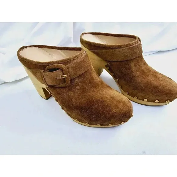 Veronica Beard Size 9.5M Women's Dacey Clogs Suede Studded Shoes Pecan Brown