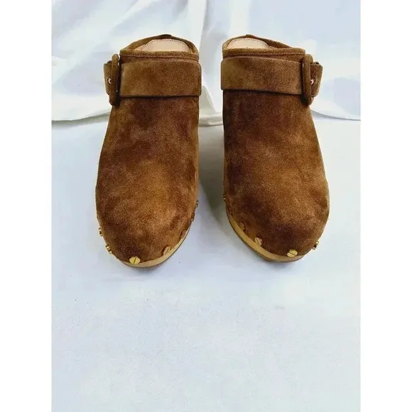 Veronica Beard Size 9.5M Women's Dacey Clogs Suede Studded Shoes Pecan Brown