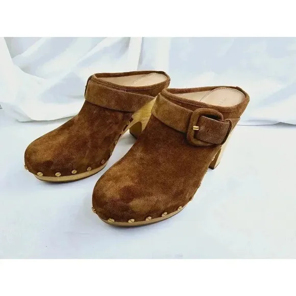 Veronica Beard Size 9.5M Women's Dacey Clogs Suede Studded Shoes Pecan Brown