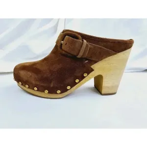 Veronica Beard Size 9.5M Women's Dacey Clogs Suede Studded Shoes Pecan Brown