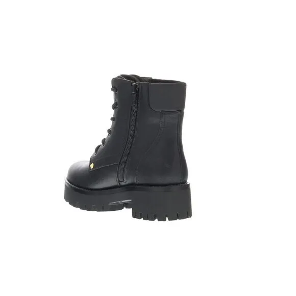 Versace Jeans Couture Black Leather Heel Lace Up Boots