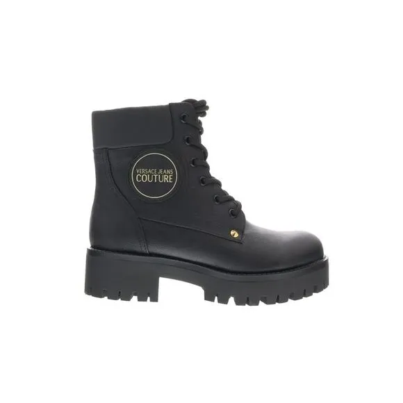 Versace Jeans Couture Black Leather Heel Lace Up Boots