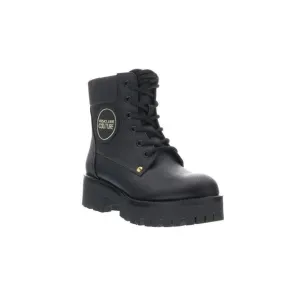 Versace Jeans Couture Black Leather Heel Lace Up Boots