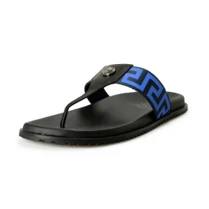 Versace Men's &quot;Greca&quot; Canvas &amp; Leather Pool Slide Flip Flops Shoes US 12 IT 45