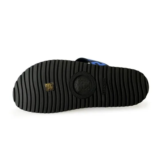 Versace Men's &quot;Greca&quot; Canvas &amp; Leather Pool Slide Flip Flops Shoes US 12 IT 45