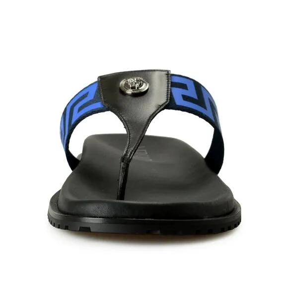 Versace Men's &quot;Greca&quot; Canvas &amp; Leather Pool Slide Flip Flops Shoes US 12 IT 45